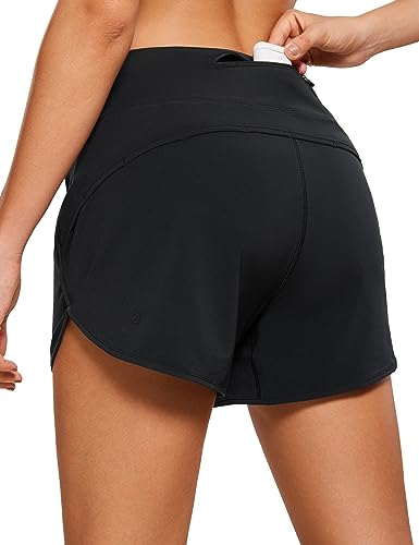 CRZ YOGA Damen Running Shorts High Waist Laufshorts mit Innenslip Atmungsaktiv Kurz Sporthose Zip Tasche Sweatshorts - 10cm Schwarz 38 von CRZ YOGA