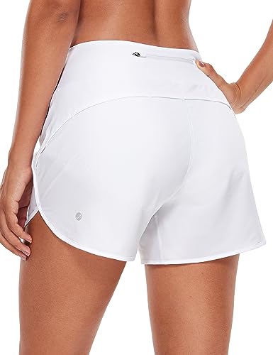 CRZ YOGA Damen Running Shorts High Waist Laufshorts mit Innenslip Atmungsaktiv Kurz Sporthose Zip Tasche Sweatshorts - 10cm Weiss 40 von CRZ YOGA