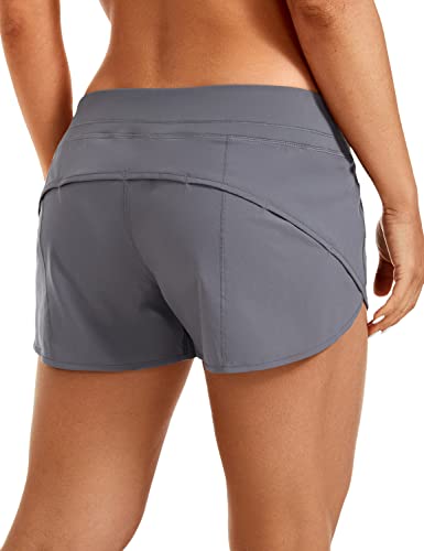 CRZ YOGA Damen Running Shorts Laufshorts Fitnesshose Sporthose Leichte Kurz Hose mit Tasche und Innenhose - 6cm Dunkler Kohlenstoff 42 von CRZ YOGA