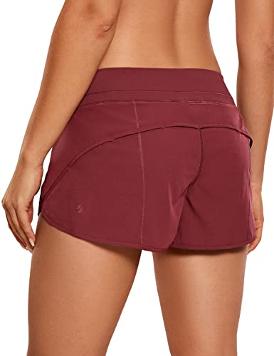 CRZ YOGA Damen Running Shorts Laufshorts Fitnesshose Sporthose Leichte Kurz Hose mit Tasche und Innenhose - 6cm Noctilucence rot 42 von CRZ YOGA