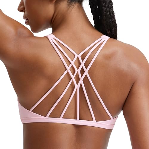 CRZ YOGA Damen Spaghetti Sport BH Gekreuzt Rücken Croptop Ohne Bügel Abnehmbare Gepolstert Yoga Bra Erdbeerrosa XS CRZ YOGA Damen Spaghetti Sport BH Gekreuzt Rücken Croptop Ohne Bügel Abnehmbare Gepolstert Yoga Bra Erdbeerrosa XS von CRZ YOGA
