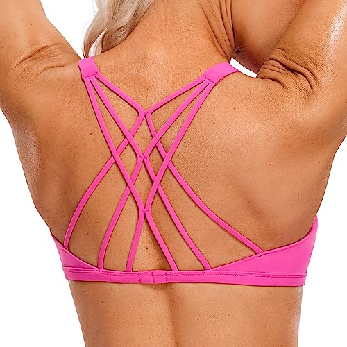 CRZ YOGA Damen Spaghetti Sport BH Gekreuzt Rücken Croptop Ohne Bügel Abnehmbare Gepolstert Yoga Bra Hibiskus-Purpur M von CRZ YOGA