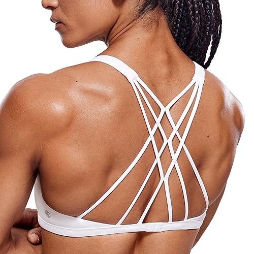 CRZ YOGA Damen Spaghetti Sport BH Gekreuzt Rücken Croptop Ohne Bügel Abnehmbare Gepolstert Yoga Bra Weiß XL von CRZ YOGA