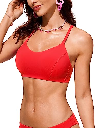 CRZ YOGA Damen Spitze Crisscross Bikini Top Swim Sports BH Workout Swimwear Dunkelrot 38 von CRZ YOGA