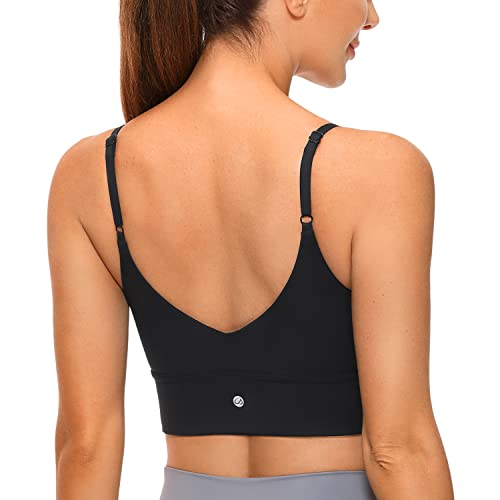 CRZ YOGA Damen Yoga Gepolstert Sport BH Ohne Bügel Spaghetti Top V Back Verstellbar Träger Fitness Bra Schwarz XL von CRZ YOGA