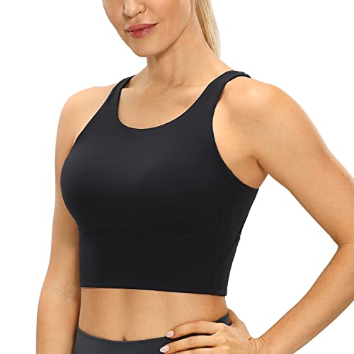 CRZ YOGA Damen Yoga Sport BH Ohne Bügel Gepolstert Bra Top Elastische Bustier Gym Crop Tops Schwarz XL von CRZ YOGA