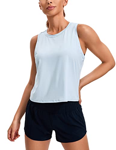 CRZ YOGA Damen Sport Crop Top Racerback Yoga Tank Top Sommer Fitness Ärmelloses Oberteile Leichte Gym Lauftop Blaues Leinen 42 von CRZ YOGA