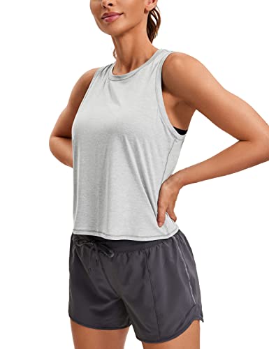 CRZ YOGA Damen Sport Crop Top Racerback Yoga Tank Top Sommer Fitness Ärmelloses Oberteile Leichte Gym Lauftop Silberner Nebel 42 von CRZ YOGA