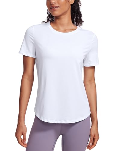 CRZ YOGA Damen Sport Kurzarm Top Sommer Leichte Yoga T-Shirt Crew Neck Atmungsaktiv Fitness Oberteile Weiss 42 von CRZ YOGA