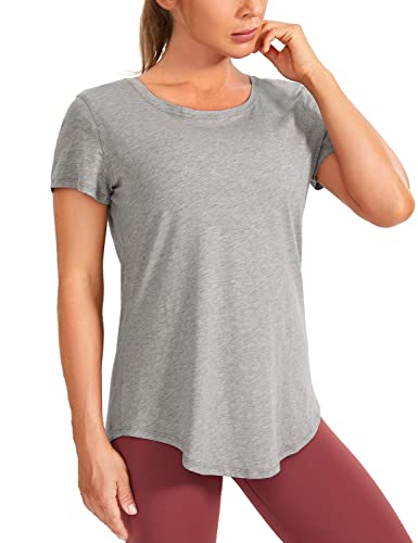 CRZ YOGA Damen Sport T-Shirt Kurzarm Fitness Gym Laufshirt Crewneck Leichte Yoga Oberteile Sommer Top Heather Mittelgrau 44 von CRZ YOGA