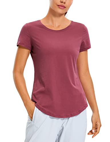 CRZ YOGA Damen Sport T-Shirt Kurzarm Fitness Gym Laufshirt Crewneck Leichte Yoga Oberteile Sommer Top Misty Merlot 44 von CRZ YOGA