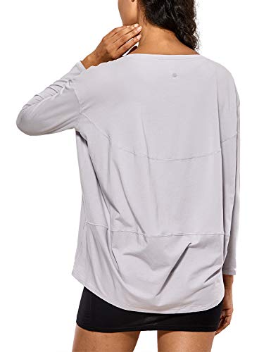 CRZ YOGA Damen Sport Langarmshirt Fitness Yoga Langarm Shirt Leichte Freizeit Longsleeve Baumwolle Oberteile Graue Iris 36 von CRZ YOGA