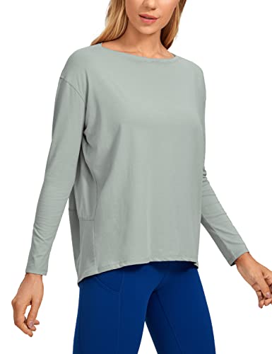 CRZ YOGA Damen Sport Langarmshirt Fitness Yoga Langarm Shirt Leichte Freizeit Longsleeve Baumwolle Oberteile Jade Gray 40 von CRZ YOGA