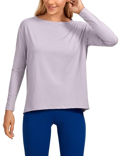 CRZ YOGA Damen Sport Langarmshirt Fitness Yoga Langarm Shirt Leichte Freizeit Longsleeve Baumwolle Oberteile Lametta Lila 44 von CRZ YOGA