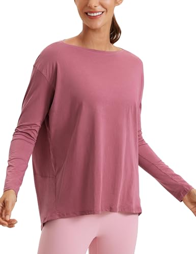 CRZ YOGA Damen Pima Baumwolle Sport Langarmshirt Fitness Yoga Langarm Leichte Shirt Longsleeve Lässig Oberteile Misty Merlot 40 von CRZ YOGA