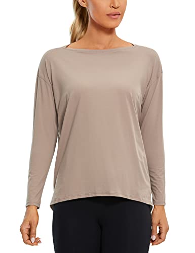 CRZ YOGA Damen Sport Langarmshirt Fitness Yoga Langarm Shirt Leichte Freizeit Longsleeve Baumwolle Oberteile Mörtelfarbe 42 von CRZ YOGA