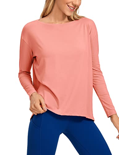 CRZ YOGA Damen Sport Langarmshirt Fitness Yoga Langarm Shirt Leichte Freizeit Longsleeve Baumwolle Oberteile Pfirsichrosa 42 von CRZ YOGA