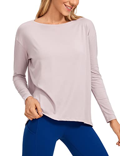 CRZ YOGA Damen Sport Langarmshirt Fitness Yoga Langarm Shirt Leichte Freizeit Longsleeve Baumwolle Oberteile Rauchiges Erröten 40 von CRZ YOGA