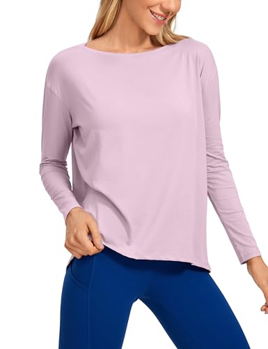 CRZ YOGA Damen Sport Langarmshirt Fitness Yoga Langarm Shirt Leichte Freizeit Longsleeve Baumwolle Oberteile Rosa Pfingstrose 40 von CRZ YOGA