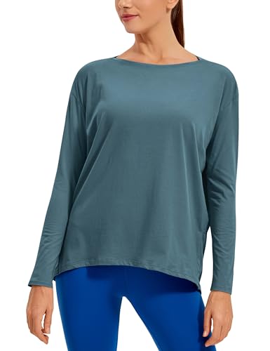 CRZ YOGA Damen Sport Langarmshirt Fitness Yoga Langarm Shirt Leichte Freizeit Longsleeve Baumwolle Oberteile Schieferblau 42 von CRZ YOGA