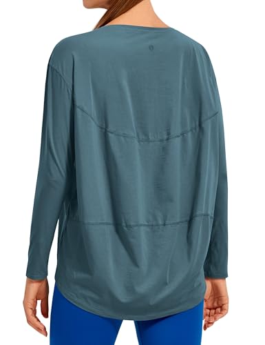 CRZ YOGA Damen Pima Baumwolle Sport Langarmshirt Fitness Yoga Langarm Leichte Shirt Longsleeve Lässig Oberteile Schieferblau 44 von CRZ YOGA