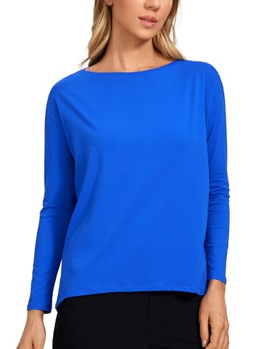 CRZ YOGA Damen Sport Langarmshirt Fitness Yoga Langarm Shirt Leichte Freizeit Longsleeve Baumwolle Oberteile Starkes Blau 40 von CRZ YOGA