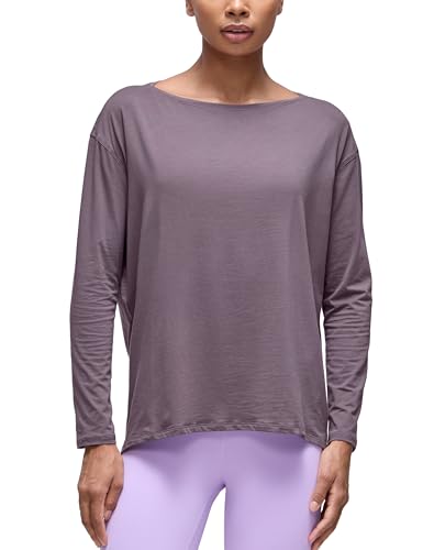 CRZ YOGA Damen Pima Baumwolle Sport Langarmshirt Fitness Yoga Langarm Leichte Shirt Longsleeve Lässig Oberteile lila grau 38 von CRZ YOGA