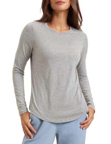 CRZ YOGA Damen Pima Baumwolle Yoga Langarmshirt Leichte Crew-Ausschnitt Sport Tshirt Lässig Pullover Fitness Oberteile Heather Mittelgrau 38 von CRZ YOGA
