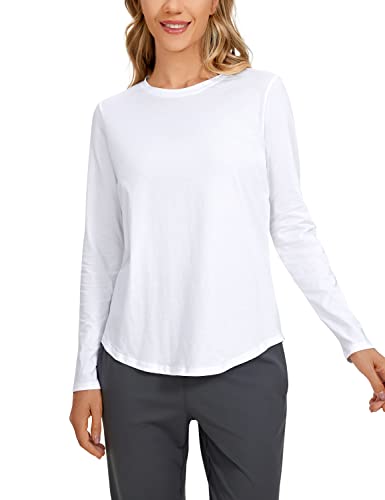 CRZ YOGA Damen Sport Langarmshirt Leichte Crew-Ausschnitt Tshirt Baumwolle Lässig Pullover Yoga Fitness Oberteile Weiss 36 von CRZ YOGA