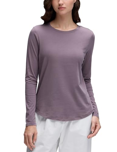CRZ YOGA Damen Pima Baumwolle Yoga Langarmshirt Leichte Crew-Ausschnitt Sport Tshirt Lässig Pullover Fitness Oberteile lila grau 38 von CRZ YOGA