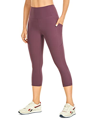 CRZ YOGA Gebürstetes Gefühl Damen Sport Leggings High Waist Capri Matt Blickdicht Yoga Leggins mit Taschen - 48cm Antike Rinde 38 von CRZ YOGA