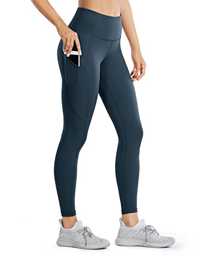 CRZ YOGA Damen Naked Feeling Sport Leggings mit Taschen High Waist Sporthose Gym Blickdicht Yogahose - 64cm Dunkelgrün - Seitentaschen 34 von CRZ YOGA