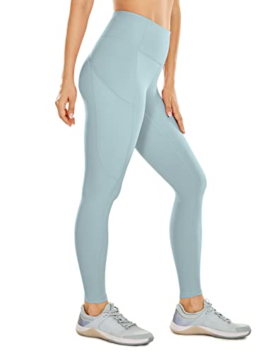 CRZ YOGA Damen Naked Feeling Sport Leggings mit Taschen High Waist Sporthose Gym Blickdicht Yogahose - 64cm Hellgraublau 36 von CRZ YOGA