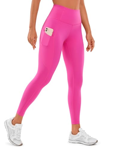 CRZ YOGA Damen Naked Feeling Sport Leggings mit Taschen High Waist Sporthose Gym Blickdicht Yogahose - 64cm Hibiskus-Purpur 36 von CRZ YOGA