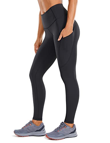 CRZ YOGA Damen Naked Feeling Sport Leggings mit Taschen High Waist Sporthose Gym Blickdicht Yogahose - 64cm Tinte grau 44 von CRZ YOGA
