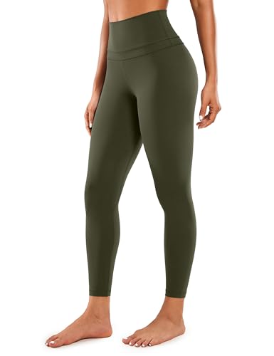 CRZ YOGA Damen Naked Feeling Sport Leggings High Wasit Sporthose Yogahose Blickdicht Lange Yoga Leggins - 64cm Olivgrun 40 von CRZ YOGA