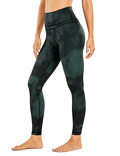 CRZ YOGA Damen Naked Feeling Sport Leggings High Wasit Sporthose Yogahose Blickdicht Lange Yoga Leggins - 64cm Smaragdgrüne Batikblumen 36 von CRZ YOGA