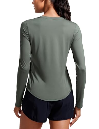 CRZ YOGA Damen Sport Leichtes Langarmshirt Oberteile Yoga Rundhalsausschnitt Laufen Workout Long Sleeve Shirts Grauer Salbei 40 von CRZ YOGA