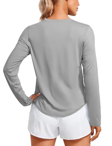 CRZ YOGA Damen Sport Leichtes Langarmshirt Oberteile Yoga Rundhalsausschnitt Laufen Workout Long Sleeve Shirts Silber grau 36 von CRZ YOGA