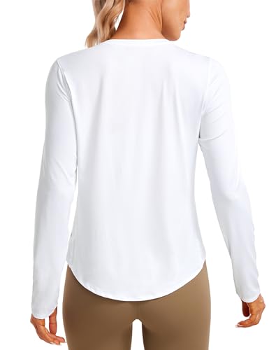 CRZ YOGA Damen Sport Leichtes Langarmshirt Oberteile Yoga Rundhalsausschnitt Laufen Workout Long Sleeve Shirts Weiss 38 von CRZ YOGA