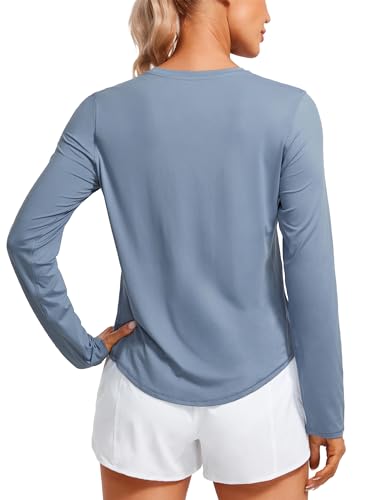 CRZ YOGA Damen Sport Leichtes Langarmshirt Oberteile Yoga Rundhalsausschnitt Laufen Workout Long Sleeve Shirts grau 40 von CRZ YOGA