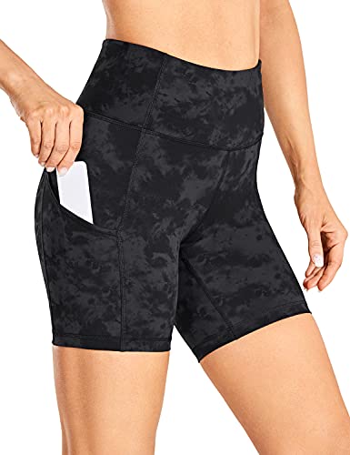 CRZ YOGA Damen Sport Radlerhose Blickdichte High Waist Biker Shorts Running Kurze Leggings mit Tasche - Naked Feeling Light - 15cm Der Rauchtintennebel 38 von CRZ YOGA