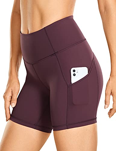 CRZ YOGA Damen Sport Radlerhose Blickdichte High Waist Biker Shorts Running Kurze Leggings mit Tasche - Naked Feeling Light - 15cm Hellviolett 38 von CRZ YOGA