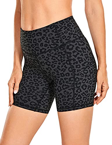 CRZ YOGA Damen Sport Radlerhose Blickdichte High Waist Biker Shorts Running Kurze Leggings mit Tasche - Naked Feeling Light - 15cm Leopard gedruckt 1 34 von CRZ YOGA