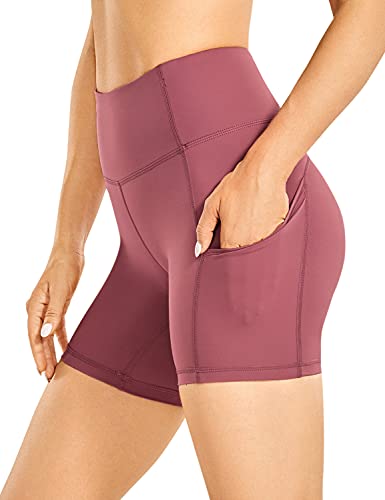 CRZ YOGA Damen Sport Radlerhose Blickdichte High Waist Biker Shorts Running Kurze Leggings mit Tasche - Naked Feeling Light - 15cm Misty Merlot 40 von CRZ YOGA