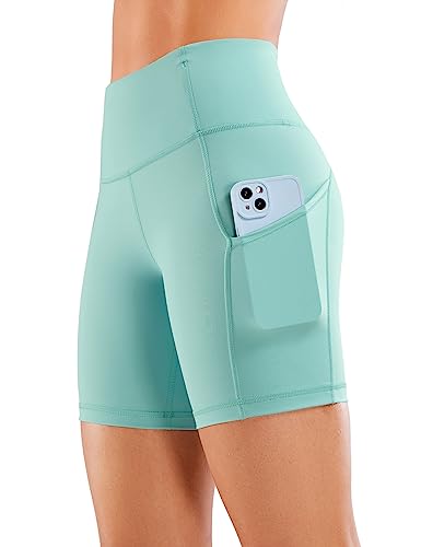 CRZ YOGA Damen Sport Radlerhose Blickdichte High Waist Biker Shorts Running Kurze Leggings mit Tasche - Naked Feeling Light - 15cm Oase 40 von CRZ YOGA