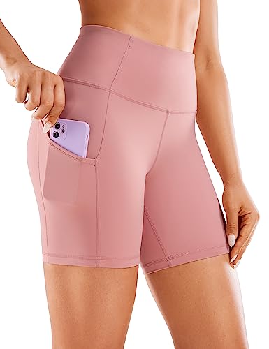 CRZ YOGA Damen Sport Radlerhose Blickdichte High Waist Biker Shorts Running Kurze Leggings mit Tasche - Naked Feeling Light - 15cm Rosa Hauch 38 von CRZ YOGA