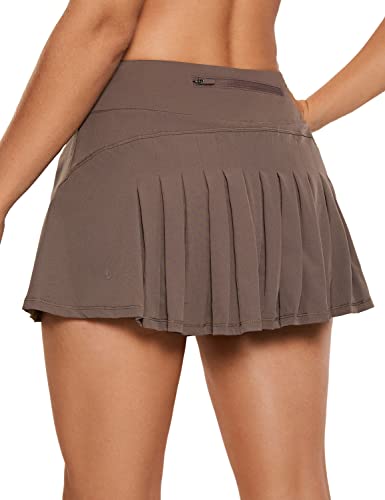 CRZ YOGA Damen Sport Rock Tennis Golf Skort Mini Pleated Skirt mit Innenhose Taschen Brown Rock 42 von CRZ YOGA