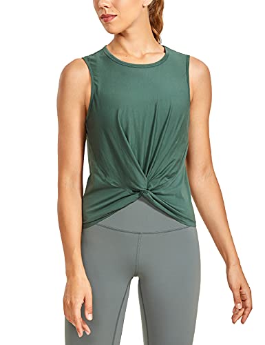 CRZ YOGA Damen Sport Shirt Ärmelloses Sportoberteil Kurzarm T-Shirt Yoga Tanktop Fitness Crop Top Graphitgrün 34 von CRZ YOGA