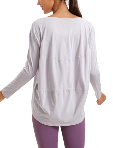 CRZ YOGA Damen Pima Baumwolle Sport Langarmshirt Fitness Yoga Langarm Leichte Shirt Longsleeve Lässig Oberteile Graue Iris 42 von CRZ YOGA